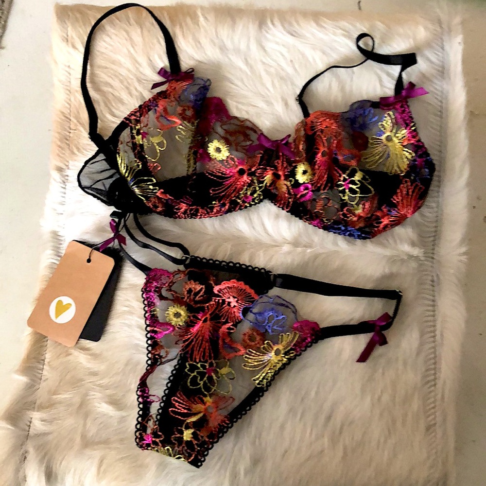 NWT lingerie set embroidered medium or 34c